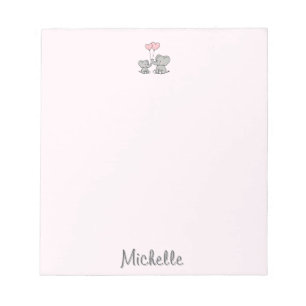 Personalised name Cute Elephant Mum & Baby Pink    Notepad