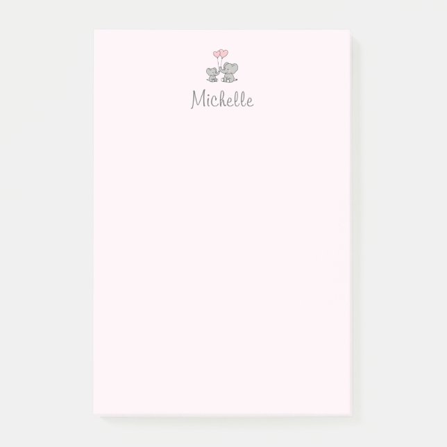 Personalised name Cute Elephant Mum & Baby Pink    Post-it Notes (Front)
