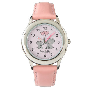 Personalised name Cute Elephant Mum & Baby Pink    Watch