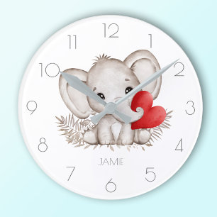 Personalised name cute elephant round clock