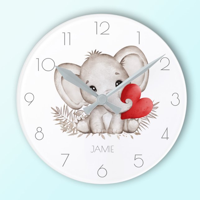 Personalised name cute elephant round clock (Personalized name cute elephant round clock)