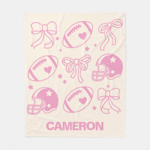 Personalised Name Cute Football Coquette Bow Pink Fleece Blanket