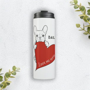 Personalised Name Cute French Bulldog Red Heart Thermal Tumbler