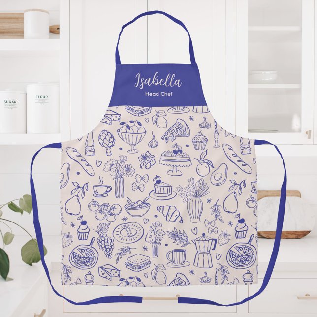 Personalised Name Cute Hand Drawn Food Apron (In situ)