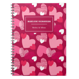 Personalised Name Cute Hearts Pattern Dark Magenta Notebook