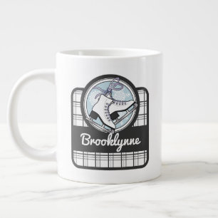 Personalised Name Cute Modern Tartan Ice Skating Large Coffee Mug