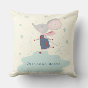 Personalised Name Cute Mouse Ice Skating Winter Cushion