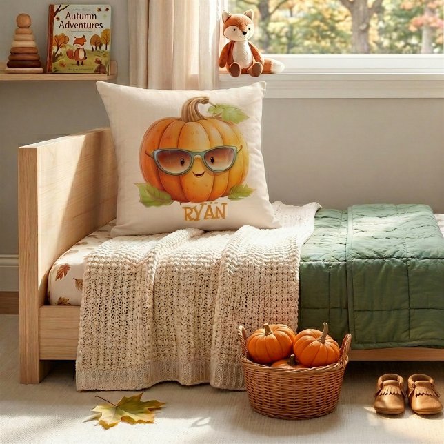 Personalised Name Cute Orange Pumpkin Throw Pillow (Creator Uploaded)