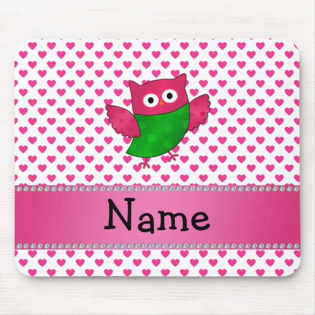 Personalised name cute owl pink hearts mouse pad (Front)