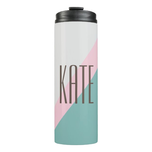 Personalised Name Cute Pastel Geometric Teal Pink Thermal Tumbler (Front)