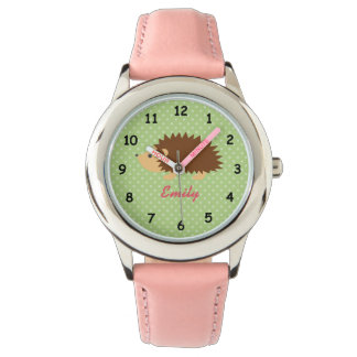 Personalised name cute pink hedgehog girls watch