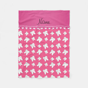 Personalised name cute pink tooth pattern fleece blanket