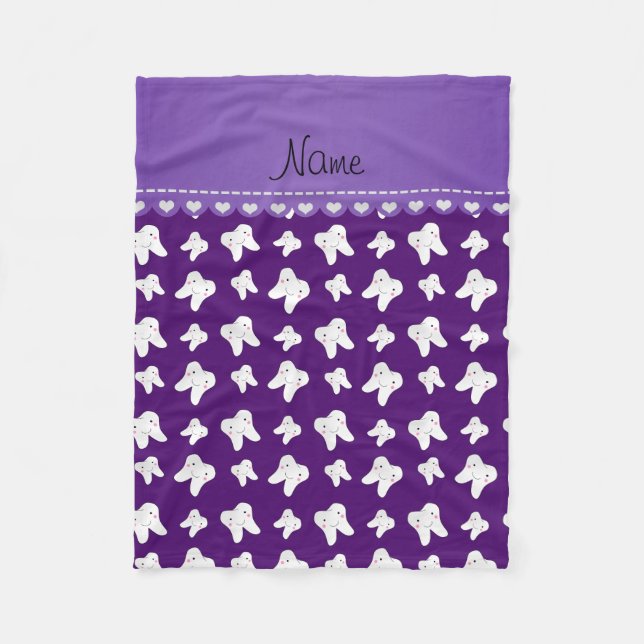 Personalised name cute purple tooth pattern fleece blanket (Front)