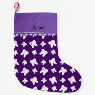 Personalised name cute purple tooth pattern small christmas stocking