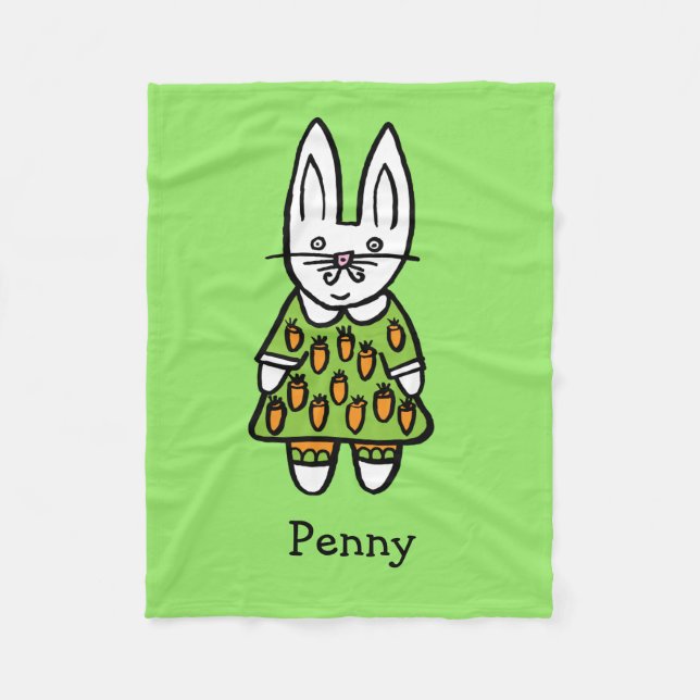 Personalised Name Cute Rabbit Illustration Fleece Blanket (Front)