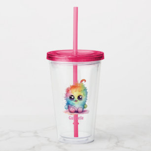 Personalised Name Cute Rainbow Colour Monster  Acrylic Tumbler