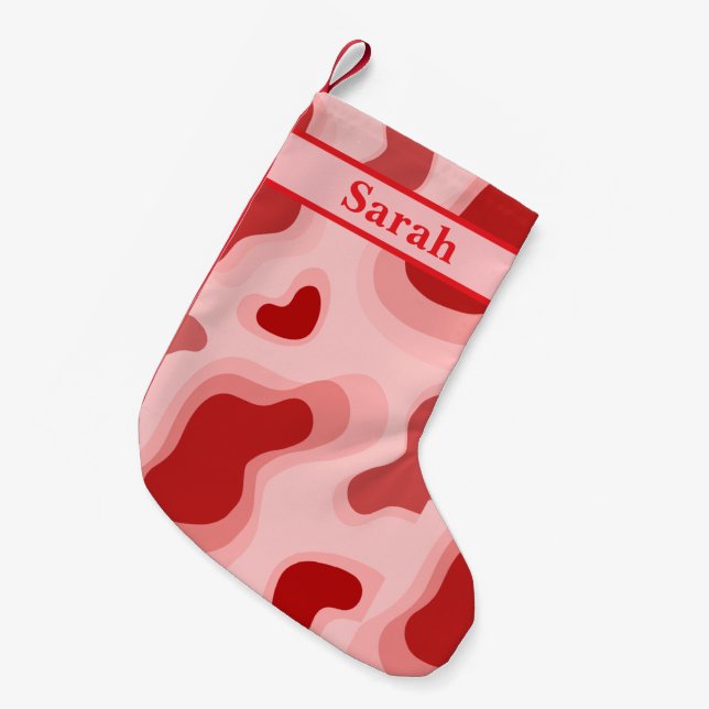 Personalised Name Cute Red Colour Merry Chistmas Small Christmas Stocking (Front (Hanging))