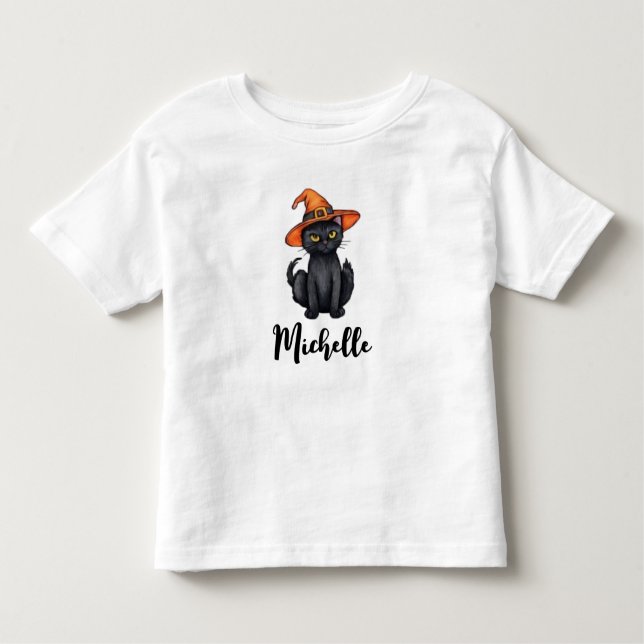 Personalised Name Cute Spooky Black cat Halloween  Toddler T-Shirt (Front)