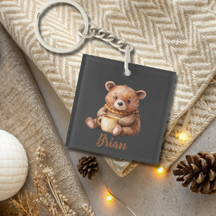 Personalised name cute teddy bear key ring