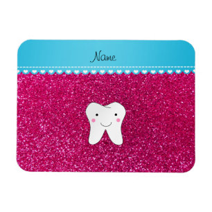 Personalised name cute tooth pink glitter magnet