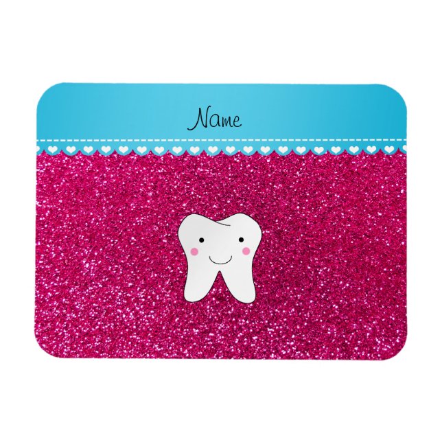 Personalised name cute tooth pink glitter magnet (Horizontal)