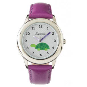 Personalised name cute turtle pink girls watch