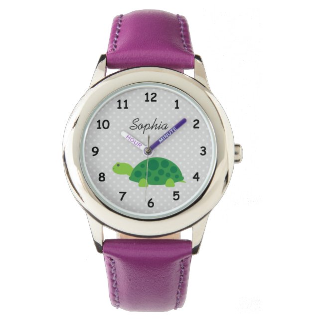 Personalised name cute turtle pink girls watch (Front)