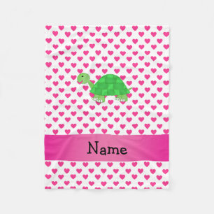 Personalised name cute turtle pink hearts fleece blanket