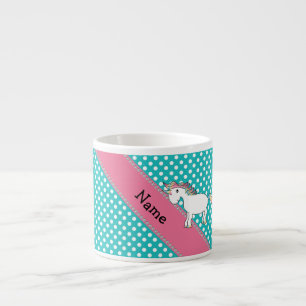 Personalised name cute unicorn turquoise dots espresso cup