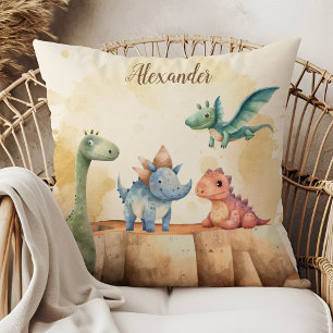 Personalised Name Cute Watercolor Dinosaur Cushion