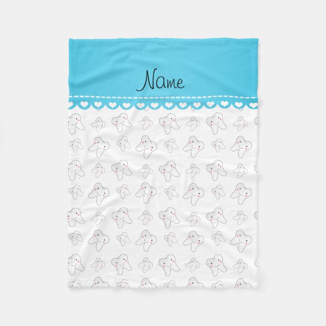 Personalised name cute white tooth pattern fleece blanket (Front)