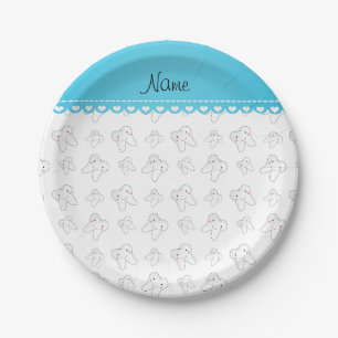 Personalised name cute white tooth pattern paper plate