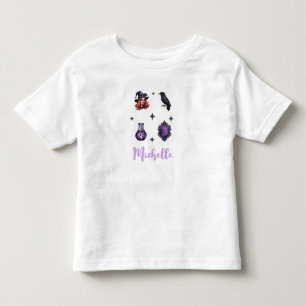 Personalised Name Cute witch and crow Halloween Toddler T-Shirt