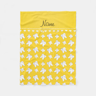 Personalised name cute yellow tooth pattern fleece blanket