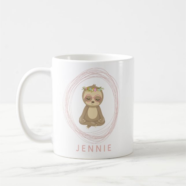 Personalised Name Cute Yoga Sloth Meditation Coffee Mug (Left)