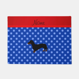Personalised name dachshund blue polka dots doormat