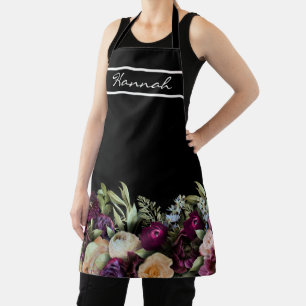 Personalised Name Dark Moody Elegant Floral  Apron