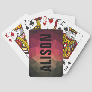 Personalised name dark ombre geometric design playing cards