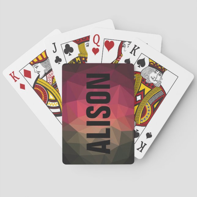 Personalised name dark ombre geometric design playing cards (Back)