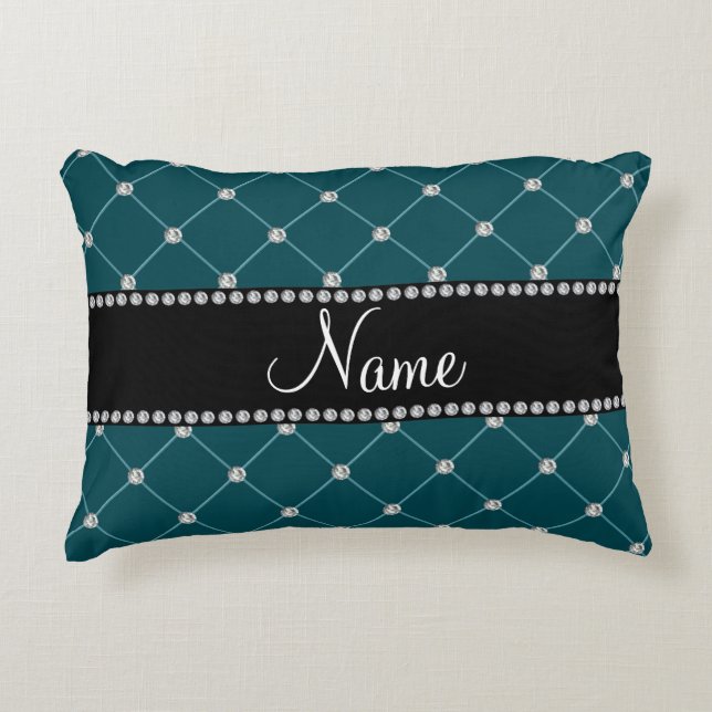 Personalised name Dark teal tuft diamonds Decorative Cushion (Front)