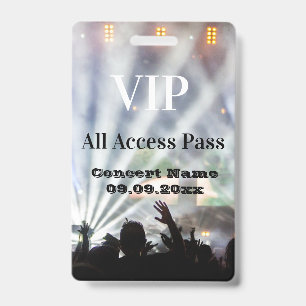 Personalised Name Date VIP Concert Access Pass ID Badge