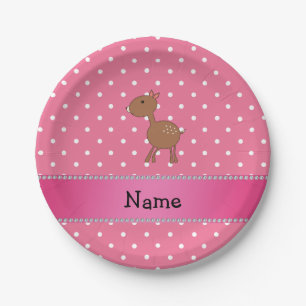 Personalised name deer pink polka dots paper plate
