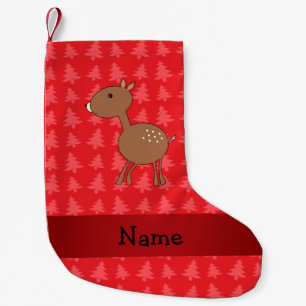 Personalised name deer red christmas trees small christmas stocking