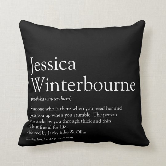 Personalised Name Definition Black and White Cushion