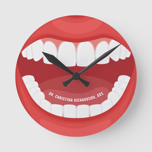 Personalised Name Dental Office Mouth Waiting Room Round Clock (Front)