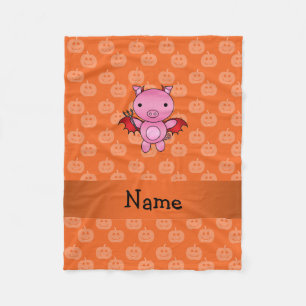 Personalised name devil pig orange pumpkins fleece blanket