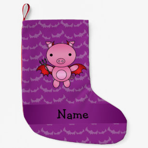 Personalised name devil pig purple bats small christmas stocking