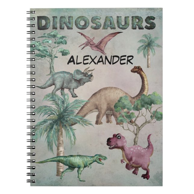 Personalised Name Dino Dinosaur Notebook for Boys (Front)