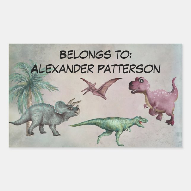 Personalised Name Dino Dinosaur Sticker Boys T Rex (Front)