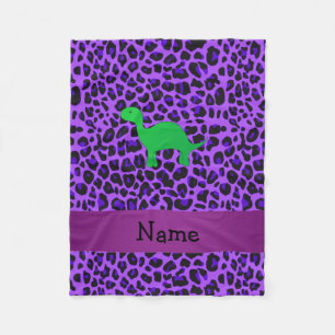 Personalised name dino purple leopard fleece blanket